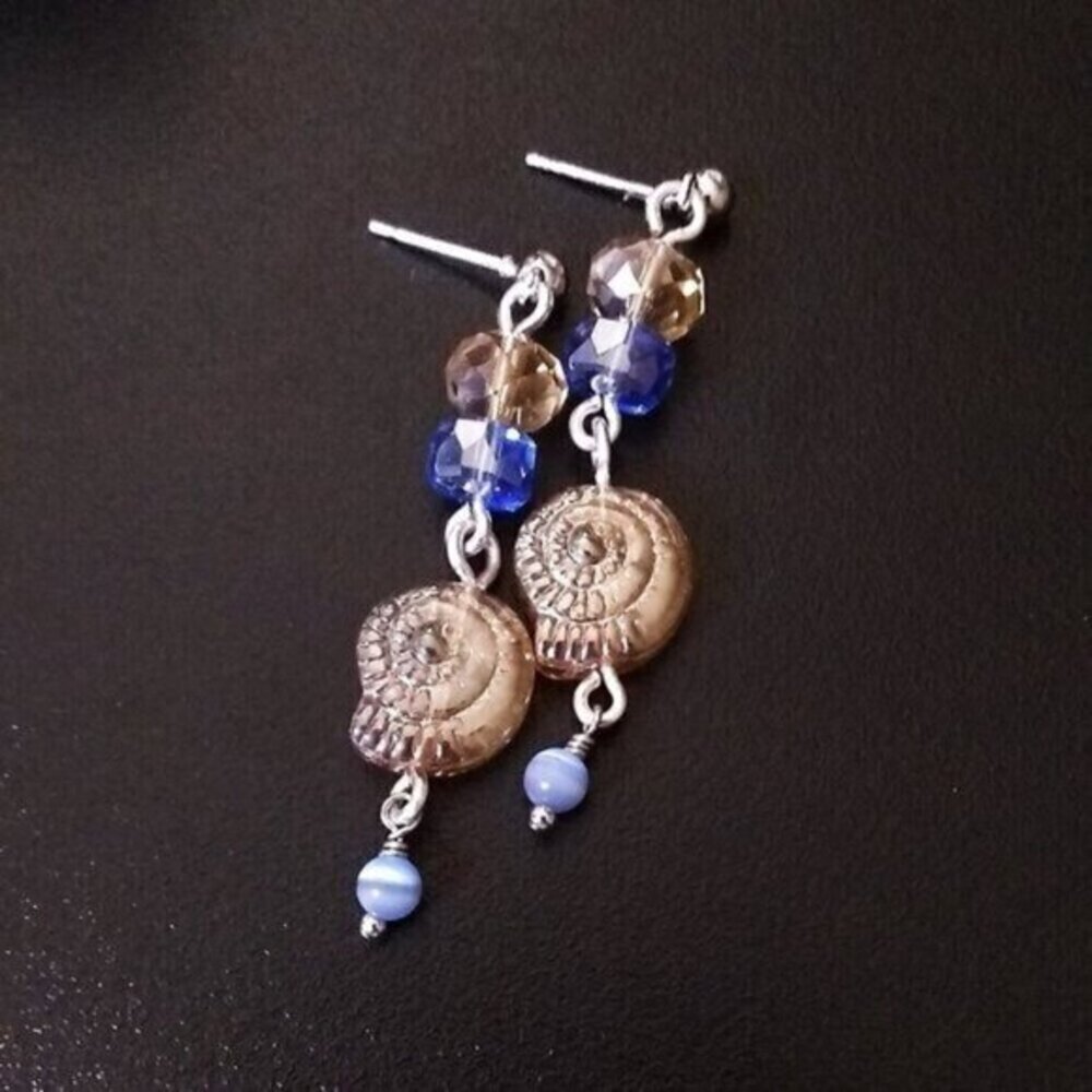 One-of-a-kind + Handmade! Catseye + Crystals Beads & Czech Glass Snail Shell